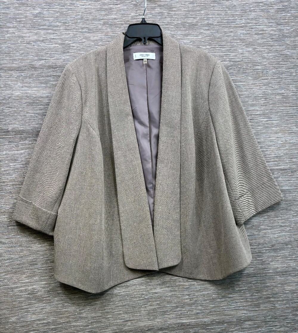 Jones Studio Suit Blazer Open Front Jacket Womens Size 22W Tan Lont Sleeve